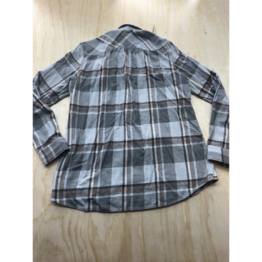 Lands' End M (10-12) Flannel Grey Button Up Women's Super Soft Long Sleeve Warm - Picture 5 of 7